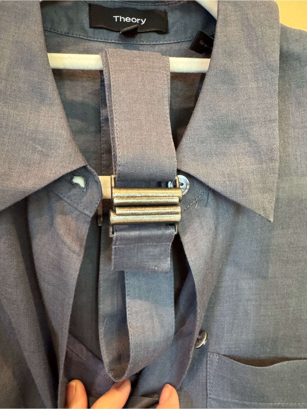 Theory Slate Blue Linen Long-Sleeve Button Front Shirt Dress - Picture 6 of 10